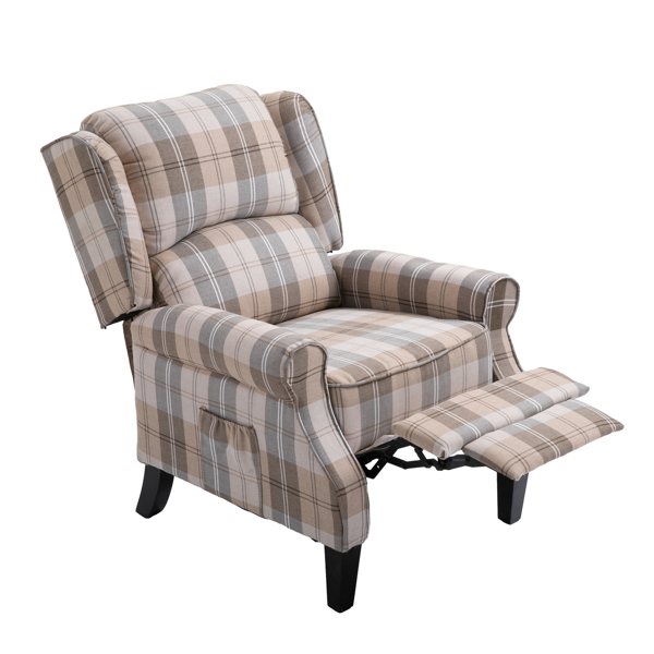 现代软垫躺椅，单人沙发，米色格纹-6
