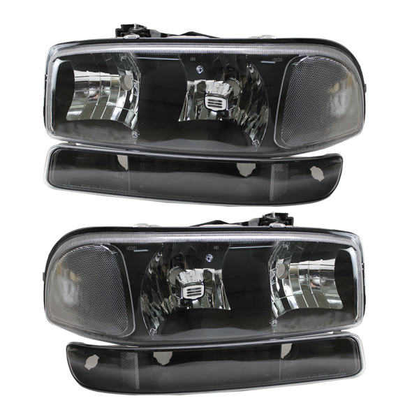 大灯总成-1999-2006 Sierra Headlight-黑透明侧反 透明侧反杠灯-1