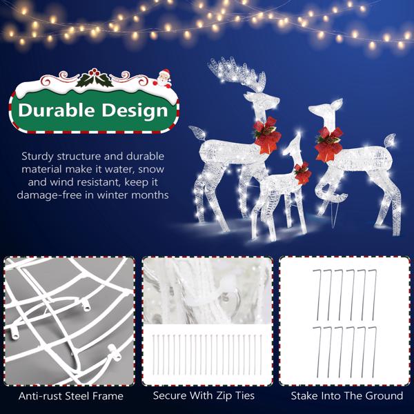 3pcs 54*38*122cmFamily Elk  Iron Frame Cotton Thread Green Onion Powder Courtyard Elk Decoration-3