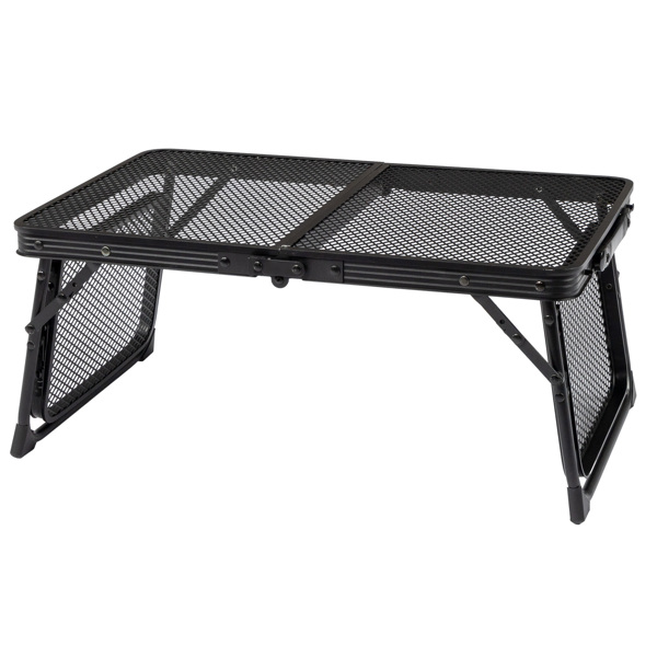  3ft 黑色 户外折叠桌 铝制框架 铁网格桌面 长方形 小号 两侧带边桌 N001-2