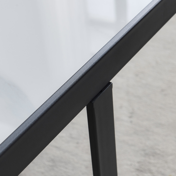 极简主义方形咖啡桌，黑色金属框架与岩板桌面-15