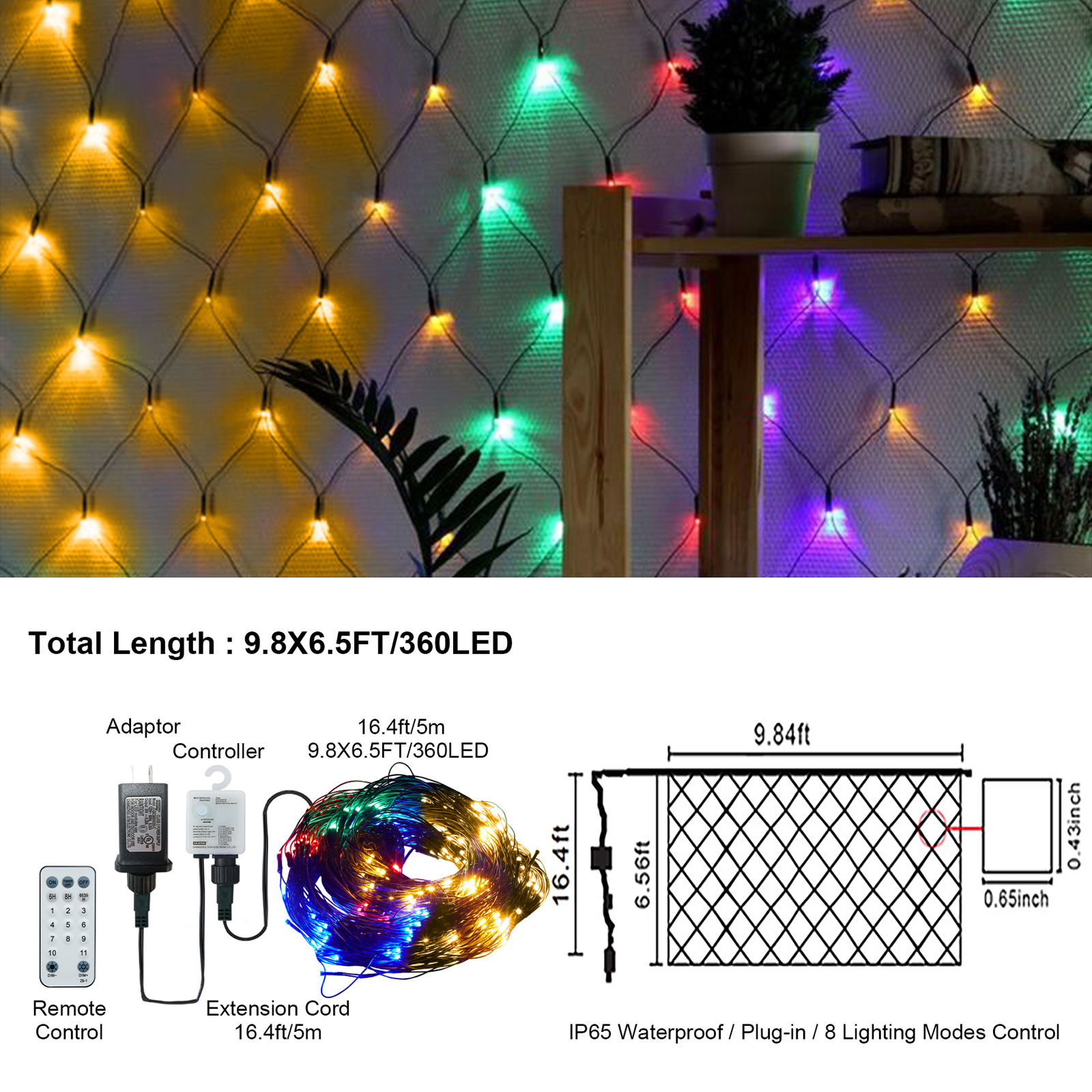 360 Net Christmas Lights Remote Control 8 Modes Connectable Outdoor Indoor