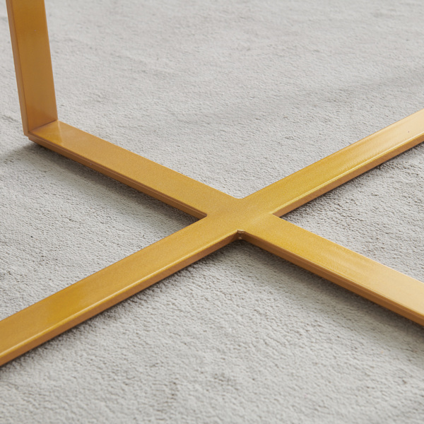 极简主义矩形咖啡桌，金色金属框架与钢化玻璃桌面-17