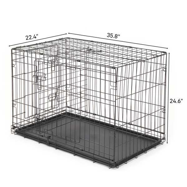  36寸 铁 可折叠 带分隔栏 塑料托盘 黑色 猫狗笼 N001-7