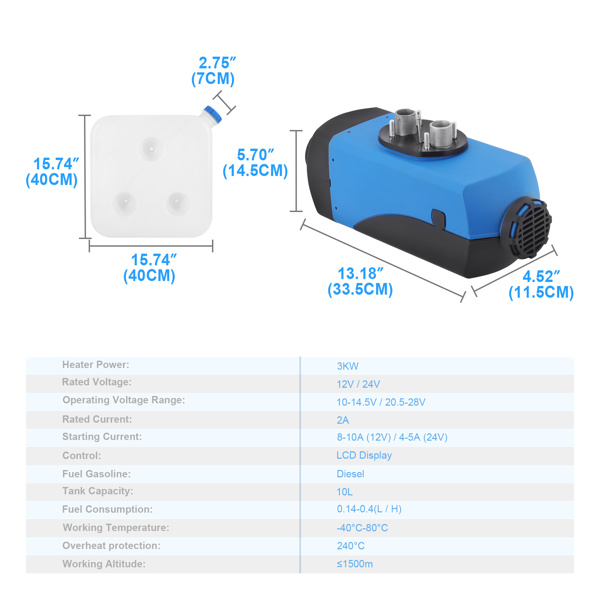 单孔分体式驻车加热器(12V与24V, 3KW,液晶屏，蓝色壳)-20