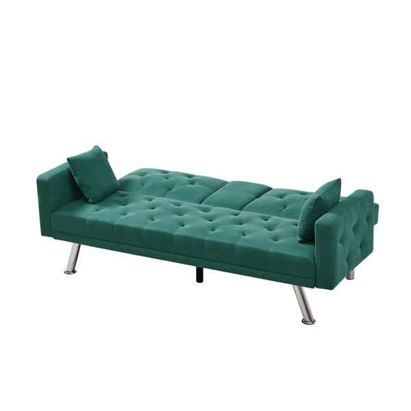 多功能麻布沙发床-深绿色-20
