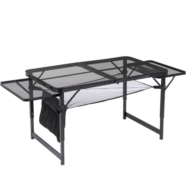  4.7ft 黑色 户外折叠桌 铝制框架 铁网格桌面 长方形 两侧带边桌  配收纳袋 大号 N001-1