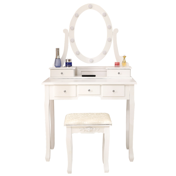  白色 密度板喷漆 带灯泡 五抽 单镜 梳妆桌套装 欧式 N101（=60709581）-19