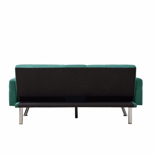 多功能麻布沙发床-深绿色-9