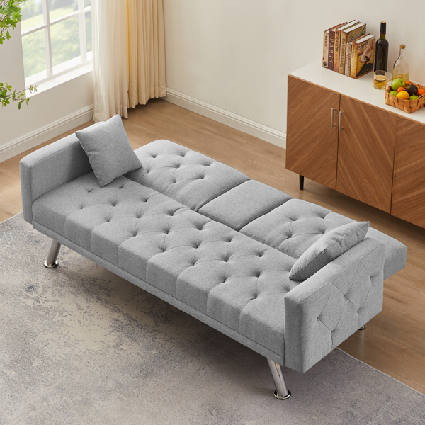 多功能麻布沙发床-灰色-3