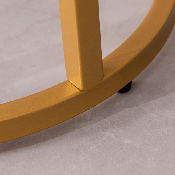 现代c形桌尾/边桌，金色金属框架，圆形大理石顶部15.75英寸-7