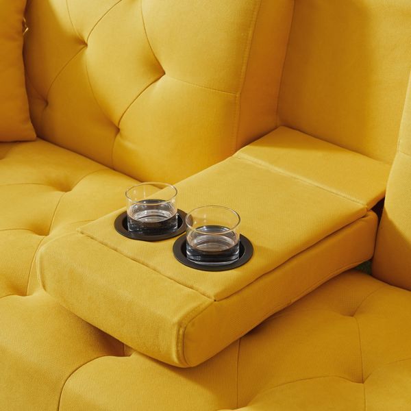 多功能麻布沙发床-黄色-25