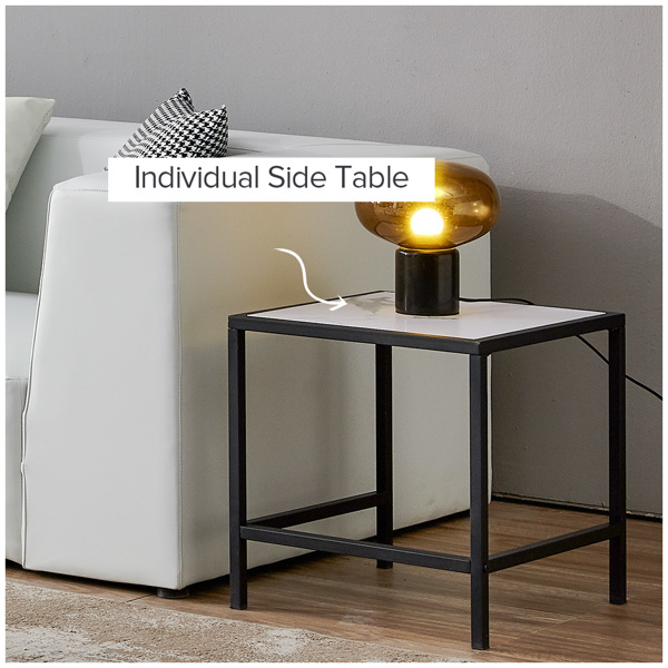 现代嵌套咖啡桌正方形和矩形，黑色金属框架与MDF大理石面板-7
