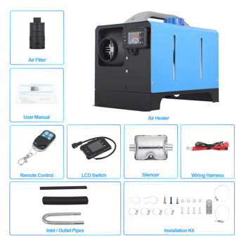 单孔卧式一体机驻车加热器(12V与24V,5KW,液晶屏，蓝色壳)