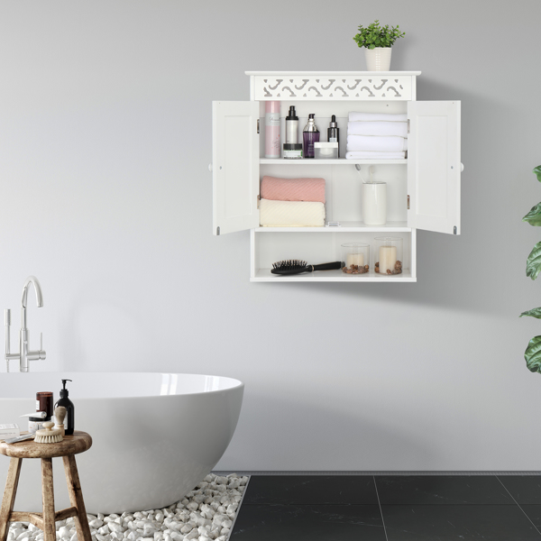  白色 密度板喷漆 雕花2门 1层架 浴室壁柜 N201-2