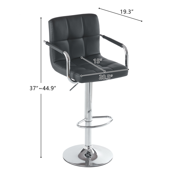  2pcs 高款配圆盘60-80cm带扶手 钢管 PU革 吧椅 靠背六格设计 黑色 N201-5
