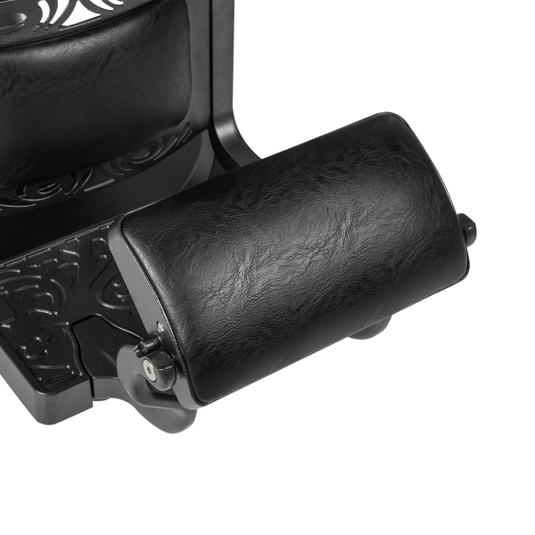 PVC皮革 黑色喷塑铝合金框架 特大泵圆盘带毛巾架 方形靠背坐垫 可后仰 理发椅 150kg 黑色-2