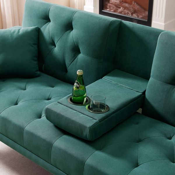 多功能麻布沙发床-深绿色-10