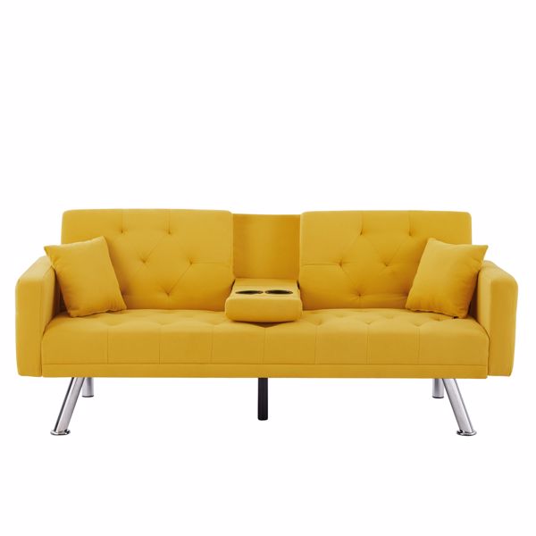 多功能麻布沙发床-黄色-6