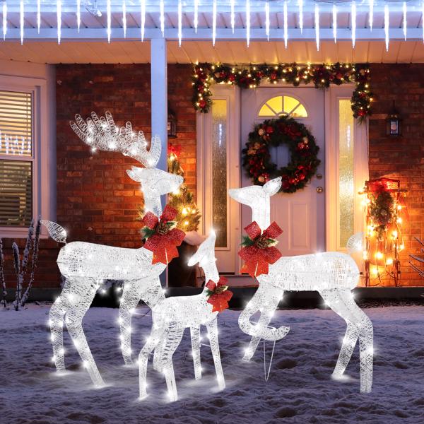 3pcs 54*38*122cmFamily Elk  Iron Frame Cotton Thread Green Onion Powder Courtyard Elk Decoration-7