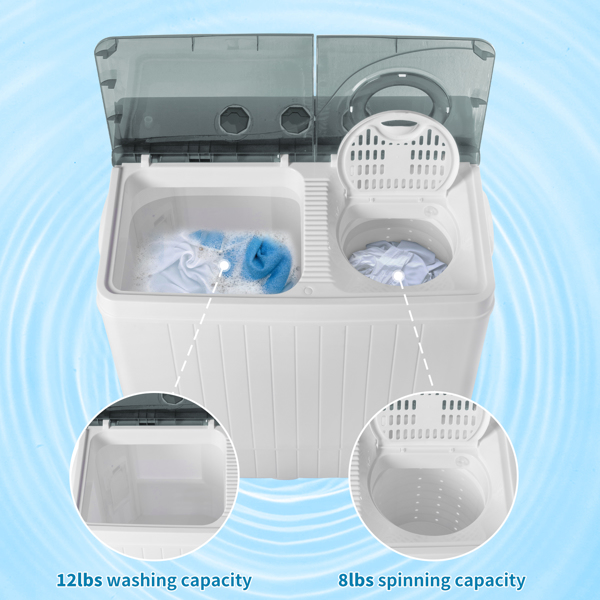  美规 XPB65-2288S 26lbs（18lbs 8lbs） 洗衣机 110V 110V,420W 双桶 带排水泵 仪表盖板条 塑料 灰色盖板 带白色圆环 半自动-11