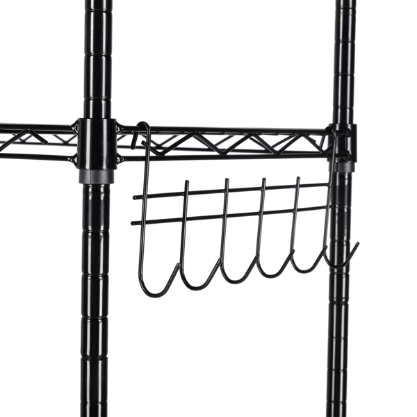  六层自由组合拆装带1排侧边6连钩  带调节脚与轮   铁 可自由调节层间距 家用层架 55*30*165cm 黑色 N001-13