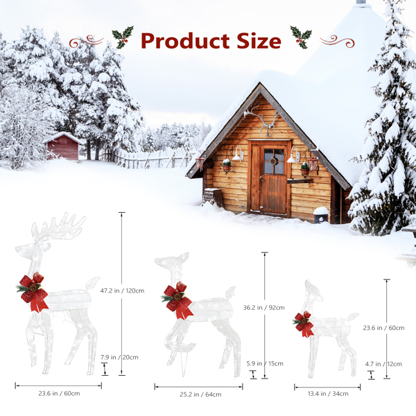 3pcs 54*38*122cmFamily Elk  Iron Frame Cotton Thread Green Onion Powder Courtyard Elk Decoration-2