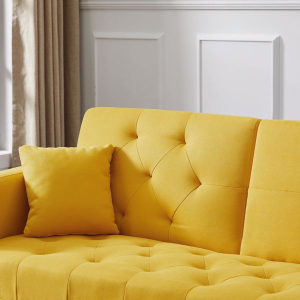 多功能麻布沙发床-黄色-10