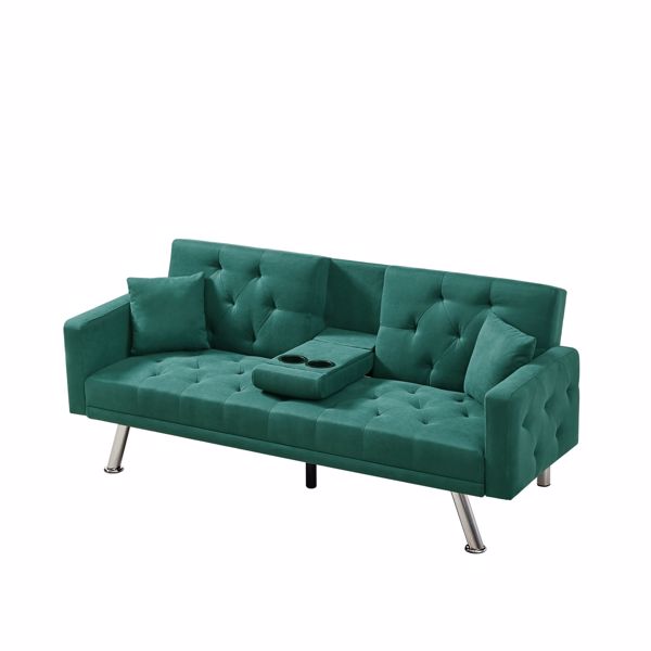 多功能麻布沙发床-深绿色-19