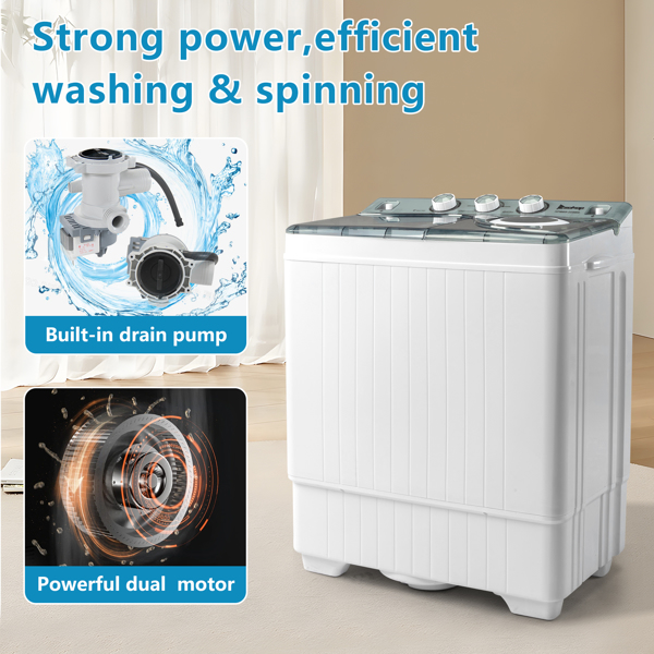  美规 XPB65-2288S 26lbs（18lbs 8lbs） 洗衣机 110V 110V,420W 双桶 带排水泵 仪表盖板条 塑料 灰色盖板 带白色圆环 半自动-9