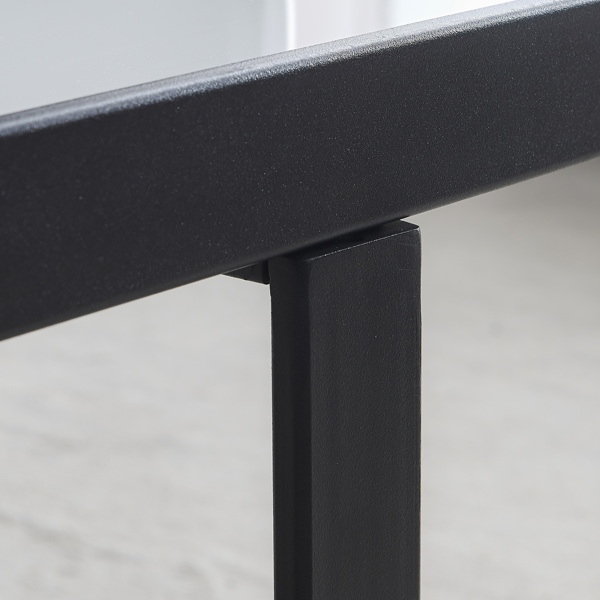 极简主义矩形咖啡桌，黑色金属框架与岩板桌面 防火防刮-6