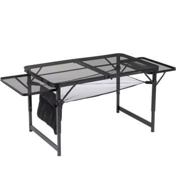  4.7ft 黑色 户外折叠桌 铝制框架 铁网格桌面 长方形 两侧带边桌  配收纳袋 大号 N001