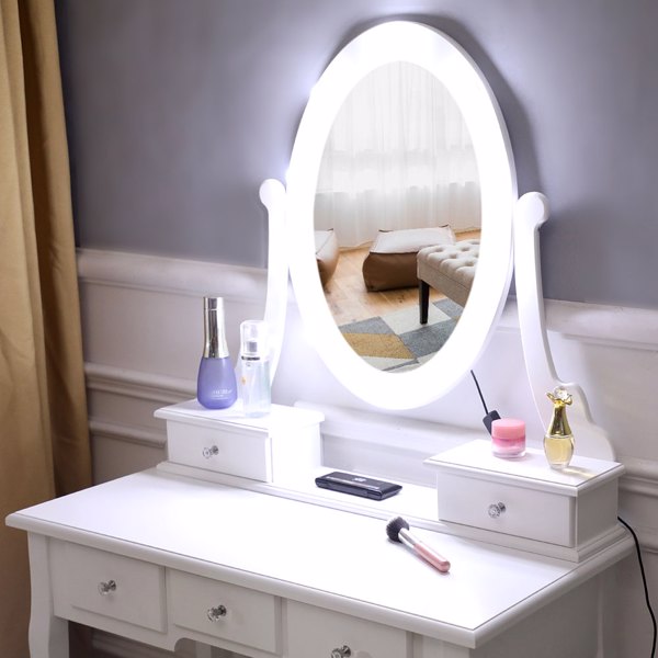  白色 密度板喷漆 带灯泡 五抽 单镜 梳妆桌套装 欧式 N101（=60709581）-9