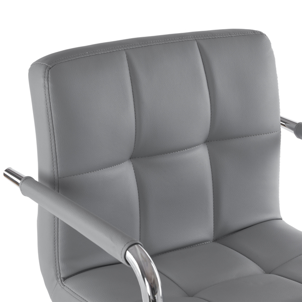  2pcs 高款配圆盘60-80cm带扶手 钢管 PU革 吧椅 靠背六格设计 灰色 N201-14