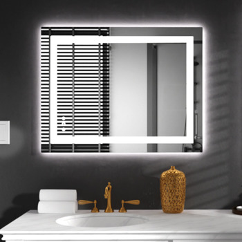 浴室用LED镜子28x36，带灯，防雾，可调光，背光+前照明，墙壁用照明浴室化妆镜，记忆功能，钢化玻璃