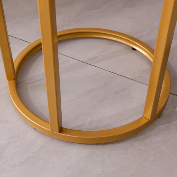 现代c形桌尾/边桌，金色金属框架，圆形大理石顶部15.75英寸-14