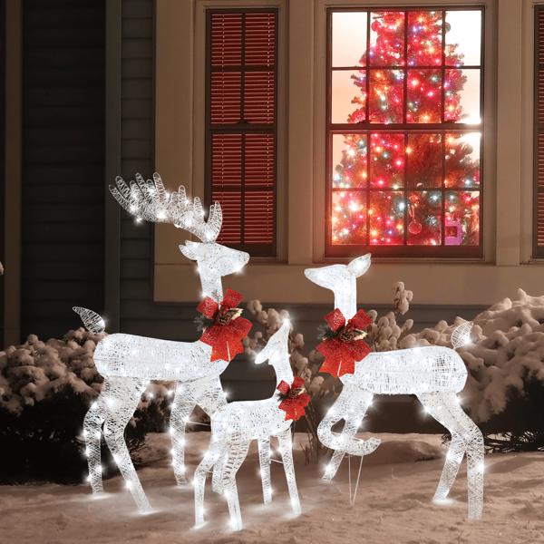 3pcs 54*38*122cmFamily Elk  Iron Frame Cotton Thread Green Onion Powder Courtyard Elk Decoration-4