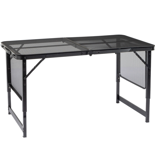  4.7ft 黑色 户外折叠桌 铝制框架 铁网格桌面 长方形 两侧带边桌  配收纳袋 大号 N001-2
