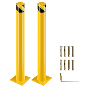 安全系缆桩，36 英寸高系缆桩立柱，黄色粉末涂层安全停车栏杆立柱，带 8 个锚固螺栓，适用于高流量区域的钢制安全管式系缆桩（2 件）
