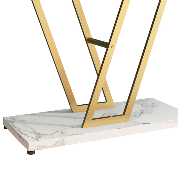  框架V型 玄关桌 密度板贴三胺 铁件 107*29*76cm 白色大理石面 金色框架 N001-11