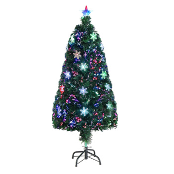  4ft 绿色 光纤 20灯带雪花片 七彩变色 130枝头 顶部带星星 PVC材质 圣诞树 英规 N101