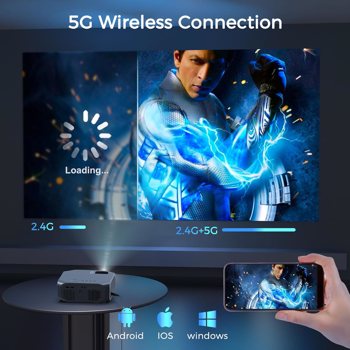 投影仪，带 5G WiFi 和蓝牙，原生 1080P 便携式户外视频投影仪，支持 4K，家庭影院电影投影仪，适用于手机/PC/电视棒/PS5（FBA仓发货，禁售亚马逊）