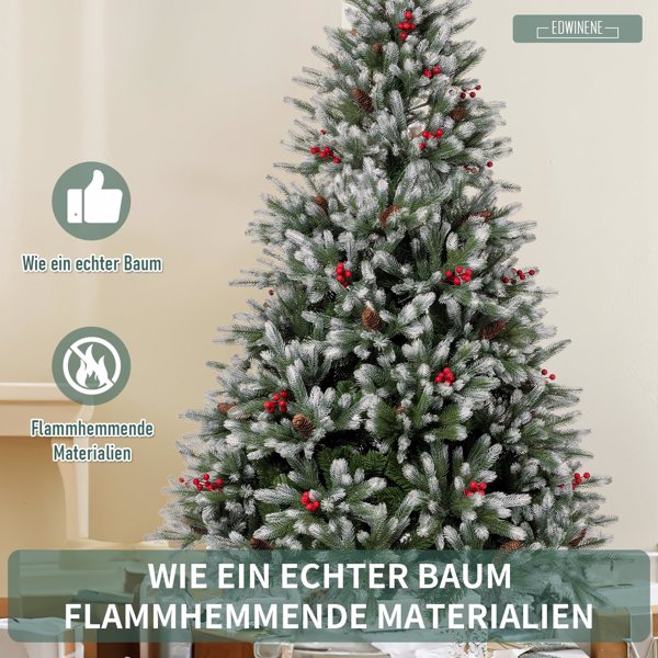 人造圣诞树 120 厘米密实树枝优质 PE/PVC 圣诞树，带松果和红色浆果，木架-2