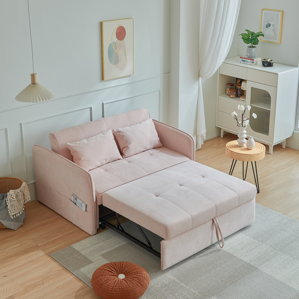 雪尼尔布艺拉出式沙发床，双人沙发床，带可调节扶手 - 粉色-2