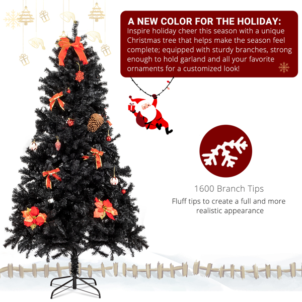  6ft 黑色 1600枝头 PVC材质 圣诞树 CT0BK6 S201 美国--替换编码：	36564136-31