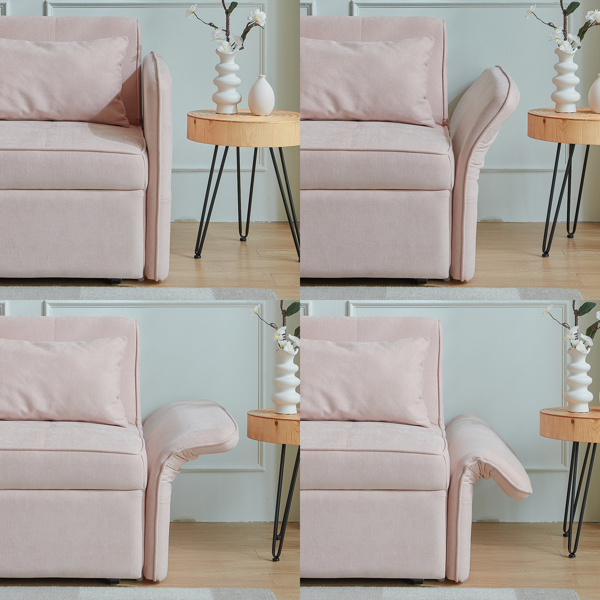 雪尼尔布艺拉出式沙发床，双人沙发床，带可调节扶手 - 粉色-5