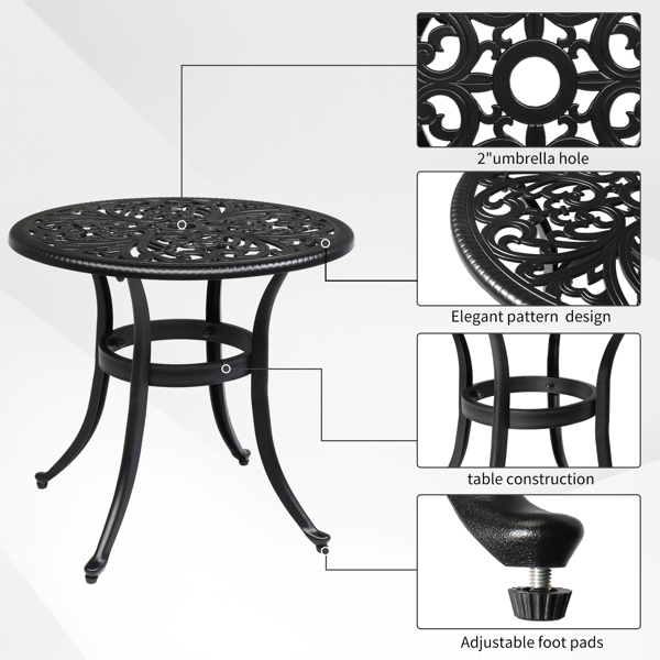  凤凰桌面 23.6inch 圆形 庭院铸铝桌 黑色 N001-9