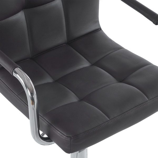  2pcs 高款配圆盘60-80cm带扶手 钢管 PU革 吧椅 靠背六格设计 咖啡色 N201-14