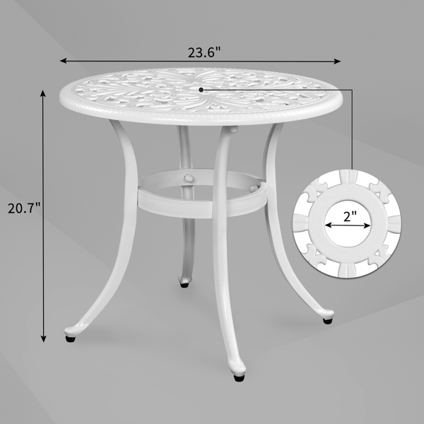  凤凰桌面 23.6inch 圆形 庭院铸铝桌 白色 N001-19