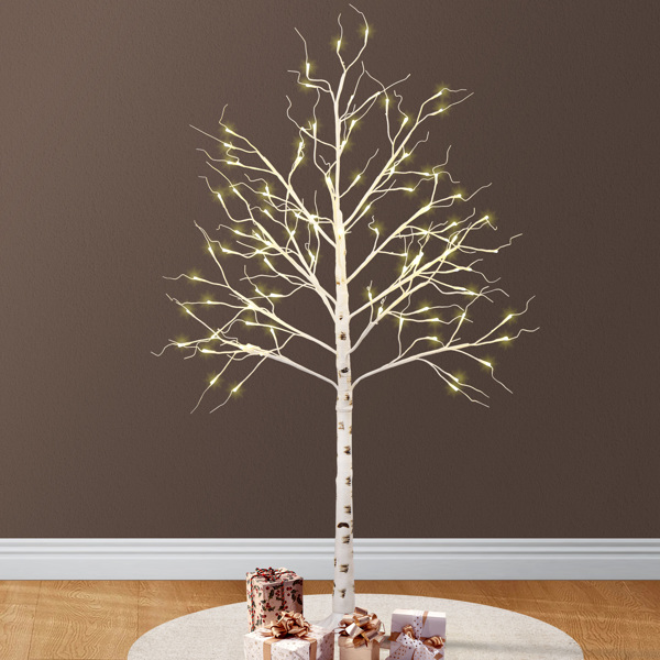  4ft 白色 48灯暖色 48枝头 白桦树造型 塑料材质 室内树灯 英规 S101-2